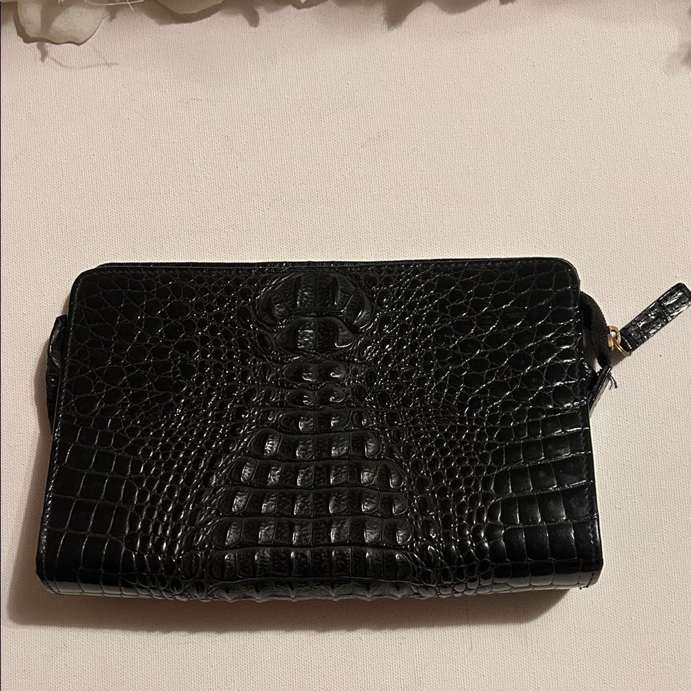Black Crocodile Embossed Clutch